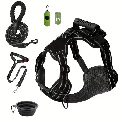 Tactical Service Dog Harness Strap Set Car Seat Belt Pets Gym From House Black L
