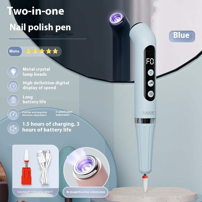 Two-in-one Grinding Pen Manicure Handheld Portable UV Lamp Beauty DealSniper.net Blue