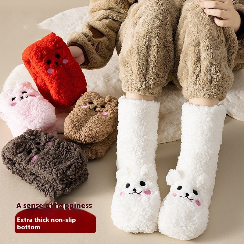 Winter Floor Socks Velvet Thicken Warm Coral Velvet Cute Socks