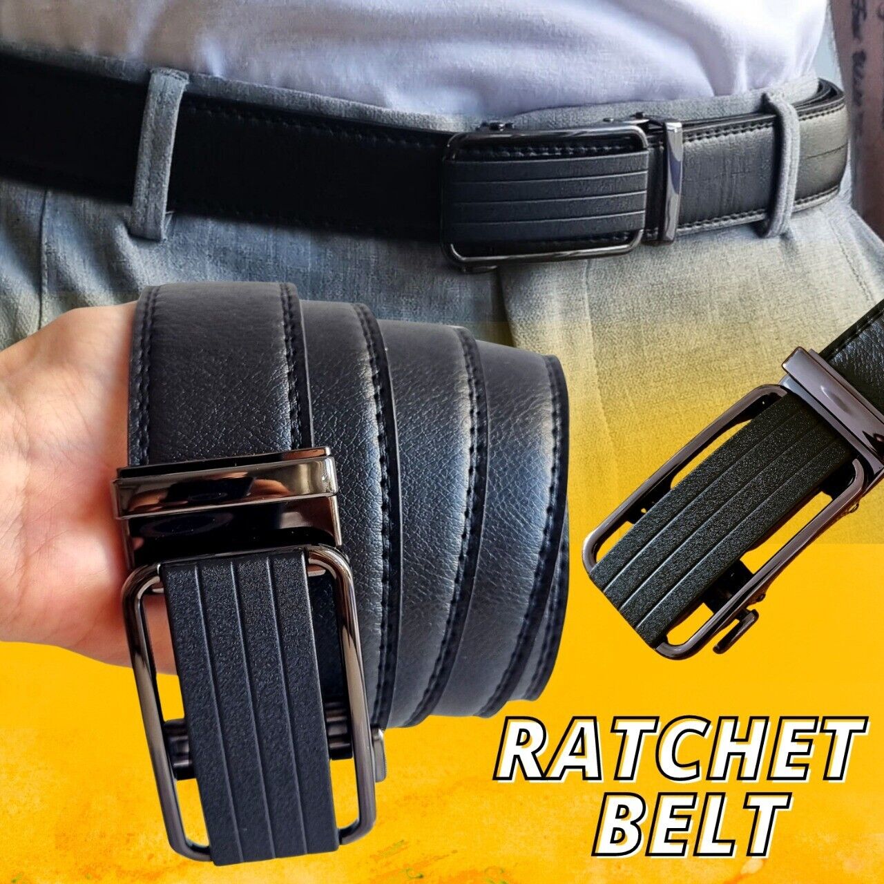 Microfiber Leather Mens Ratchet Belt Belts For Men Adjustable Size, Slide Buckle Men dealsniper-net