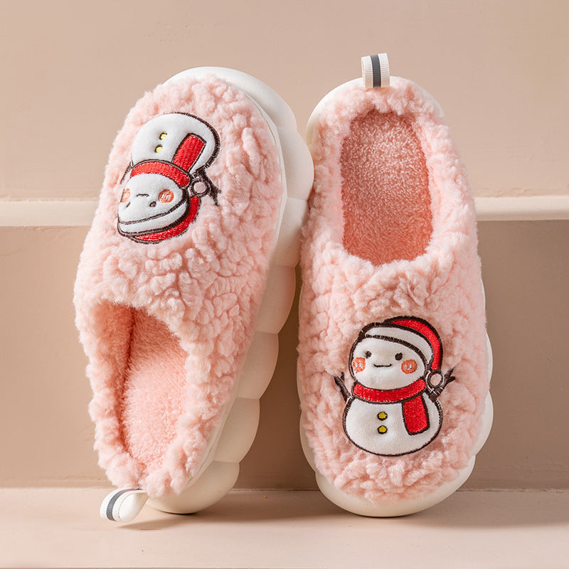 Cute Snowman Slippers Winter Indoor Household Warm Plush Women dealsniper-net Pink 36or37