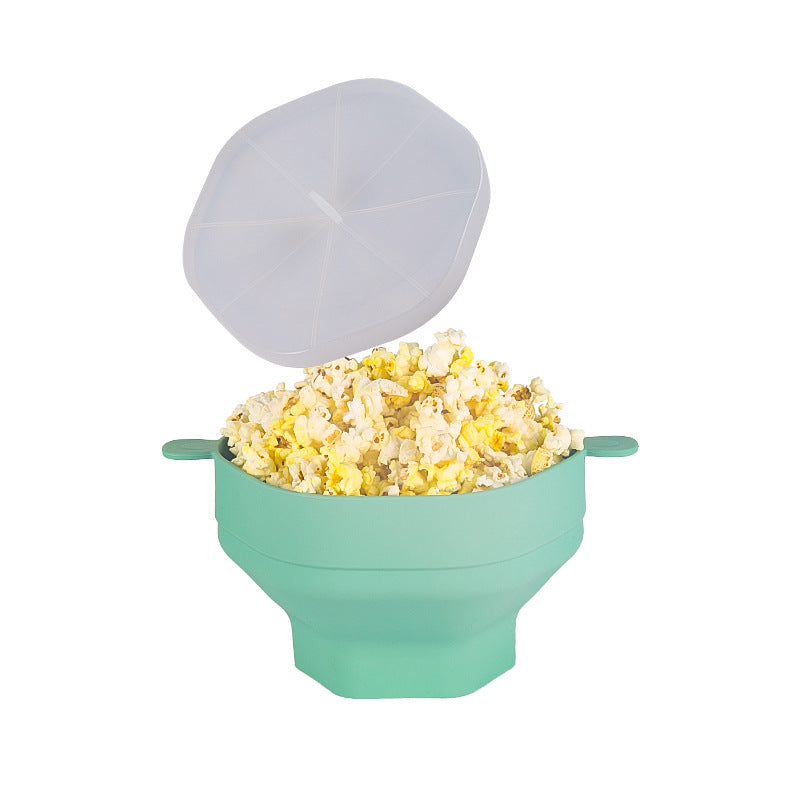 Silicone Popcorn Bucket High Temperature Resistant With Cover Kitchen dealsniper-net Prismatic Cyan