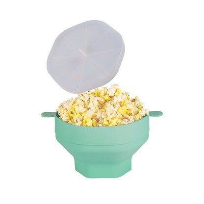 Silicone Popcorn Bucket High Temperature Resistant With Cover Kitchen DealSniper.net Prismatic Cyan