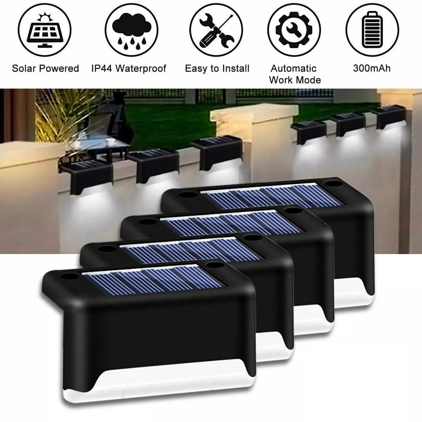 4 Solar LED Bright Deck Lights Outdoor Garden Patio