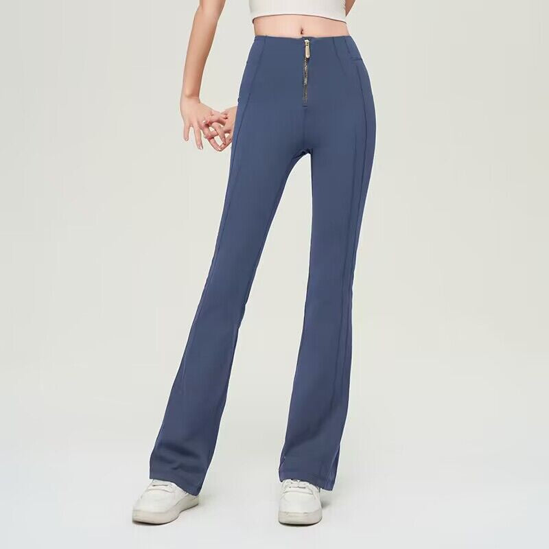 High Waist Zipper Bell-bottom Trousers For Women Slimming Women Gym From House Blue L