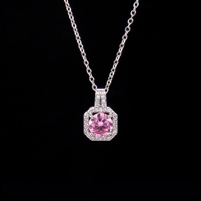 Cross-Border New Product Perfume Bottle Zircon Pendant Clavicle Chain Jewelry Gym From House Pink square diamond single pen