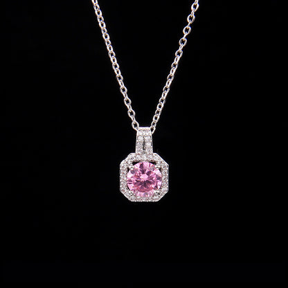 Cross-Border New Product Perfume Bottle Zircon Pendant Clavicle Chain Jewelry Gym From House Pink square diamond single pen