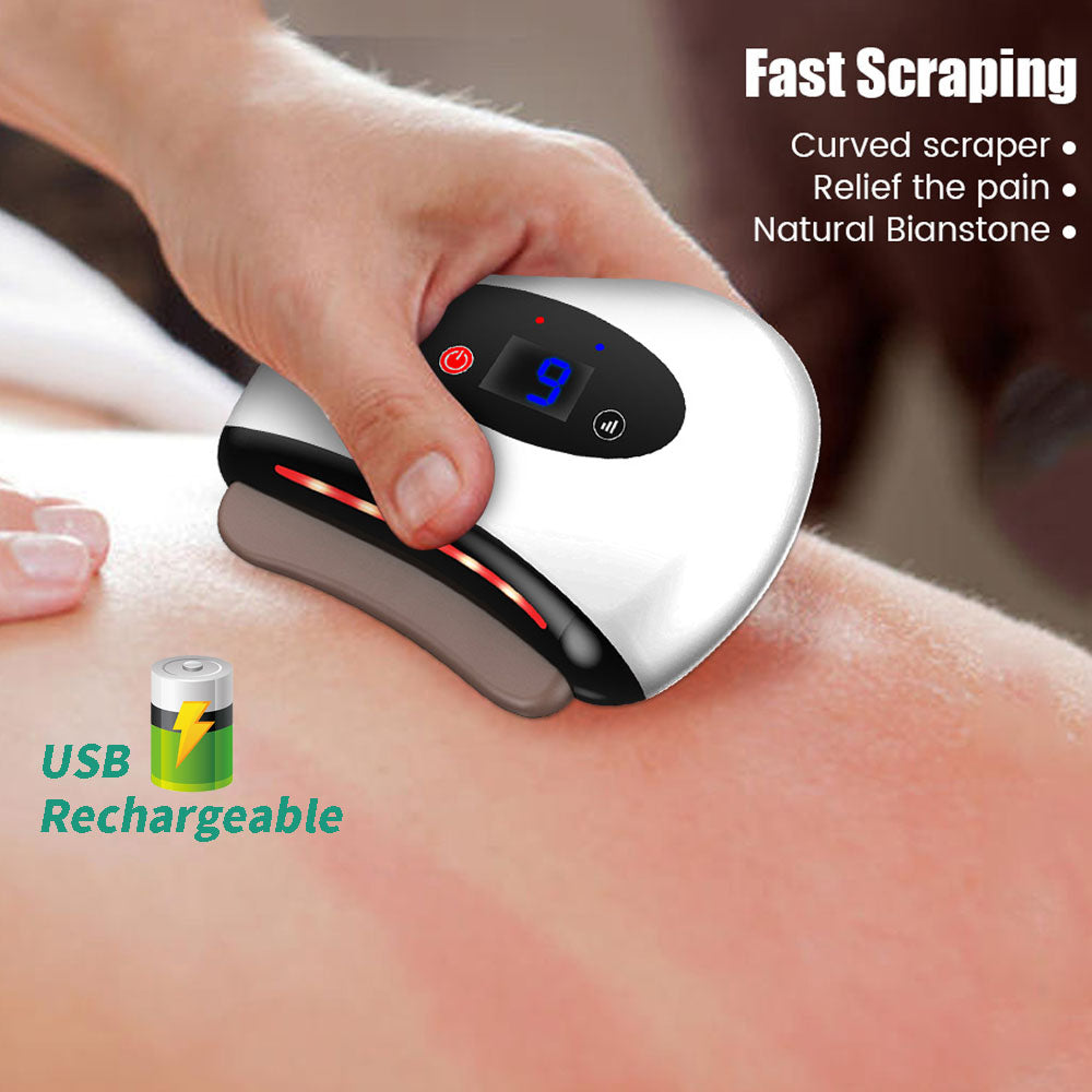 Eletric Bianstone Gua Sha Board Tools Hot Compress Heating Vibration Health DealSniper.net White