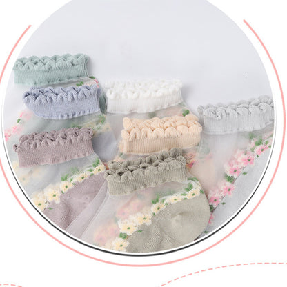 Women's Thin Spun Glass Lace Crystal Boat Socks Women DealSniper.net