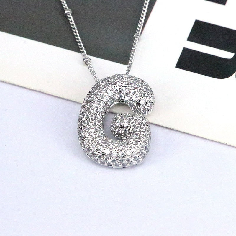 Brass Zircon Bubble Balloon Letter Pendant Necklace For Women Jewelry dealsniper-net FP2309C02G Silvery