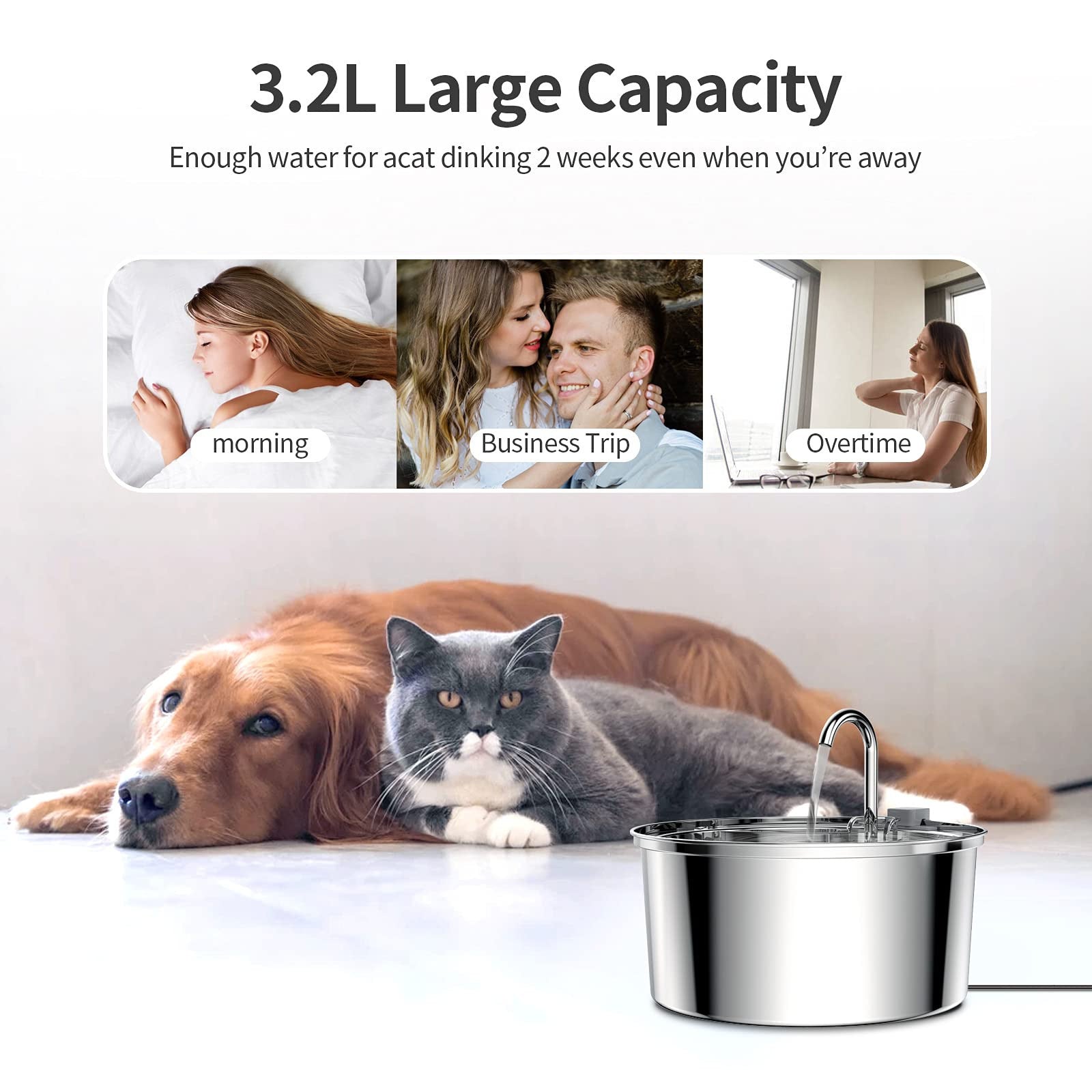 Stainless Steel Water Dispenser Automatic Fountain Pets dealsniper-net