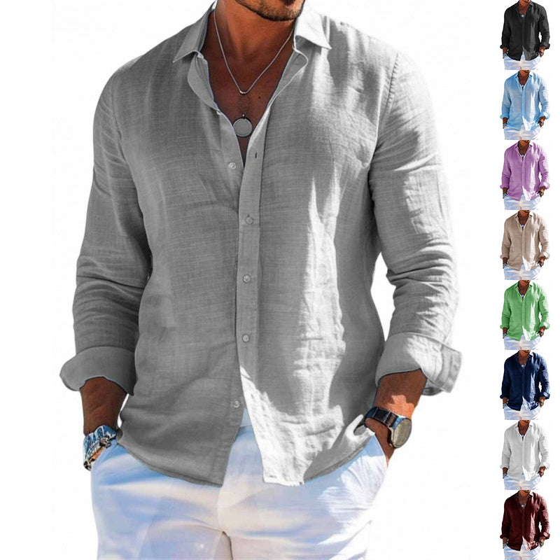Men's Long Sleeve Shirt Casual Loose Lapel Button Men Gym From House