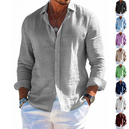 Men's Long Sleeve Shirt Casual Loose Lapel Button Men Gym From House