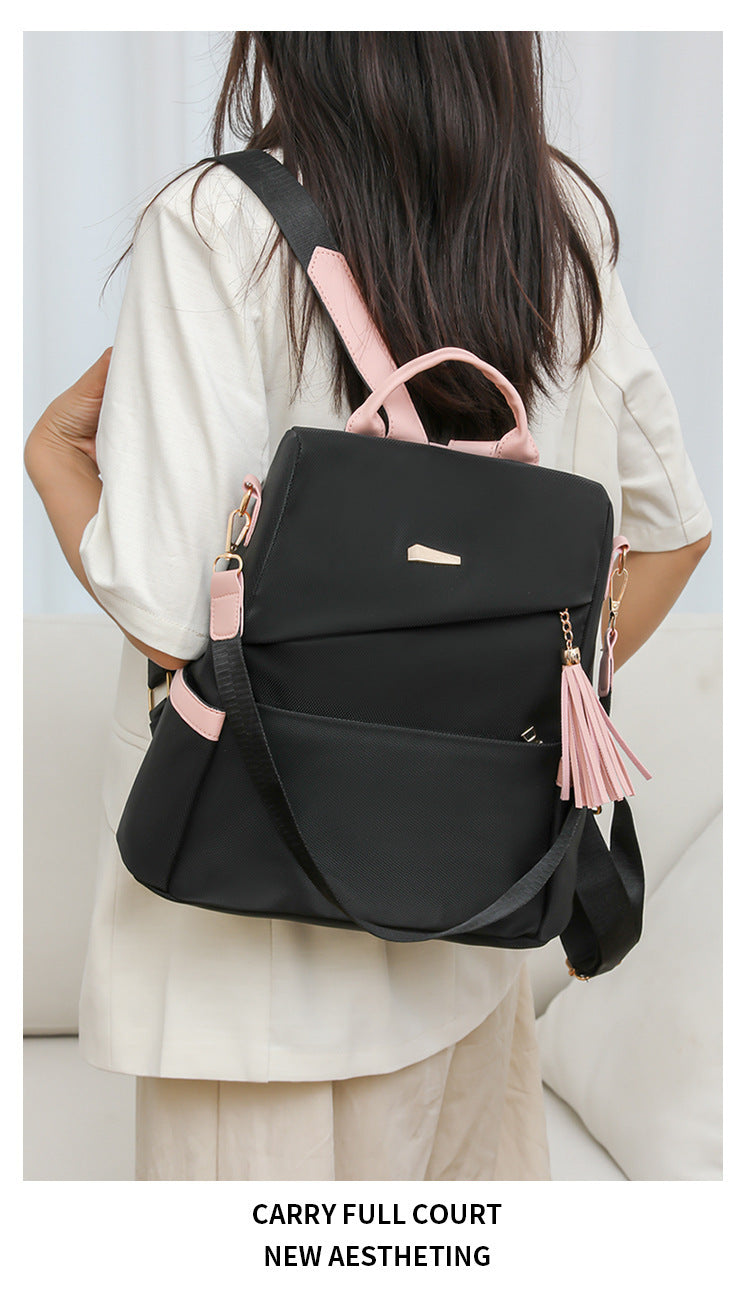 Oxford Cloth Stitching Women'S Backpack Anti-Theft Women DealSniper.net Black With Pink