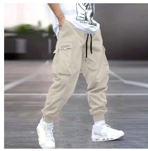 Multi-pocket Cargo Pants Men's Casual Hip-Hop Drawstring Men Gym From House Beige L