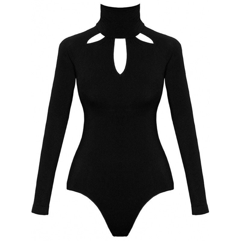 Black Cutout Long Sleeve Slim Sexy Solid Color Jumpsuit Women dealsniper-net black L