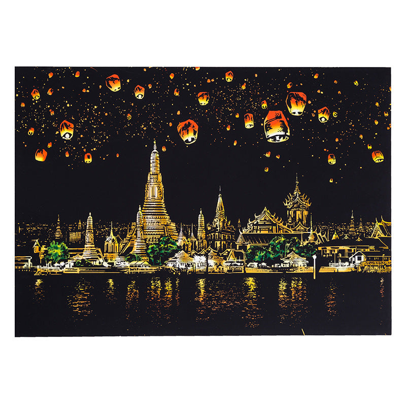 City night scratch painting Home Decor DealSniper.net Chiang Mai 40.5X28.5cm