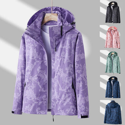 Printed Hooded Windbreaker Unisex Fashion Solid Color Zip-up Jacket Men DealSniper.net