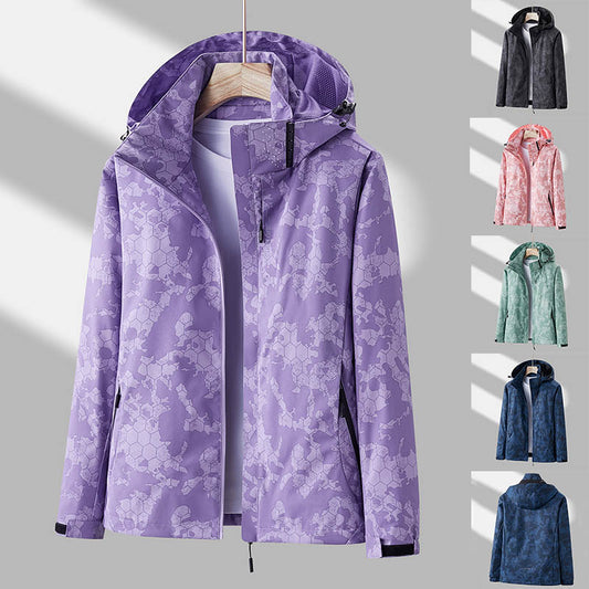 Printed Hooded Windbreaker Unisex Fashion Solid Color Zip-up Jacket Men DealSniper.net