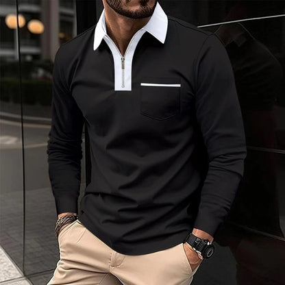 Autumn Mens Long Sleeve Zipper Polo Shirts Casual Lapel Men DealSniper.net
