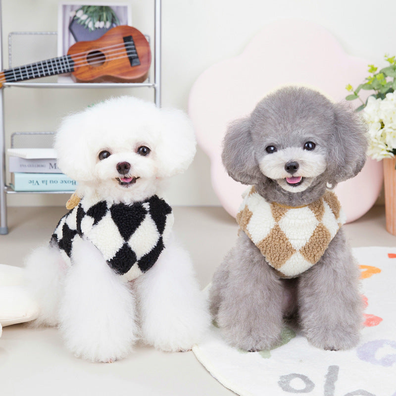 Pet Checkerboard Vest Cat Dog Plush Autumn Winter Jacket Pets Gym From House