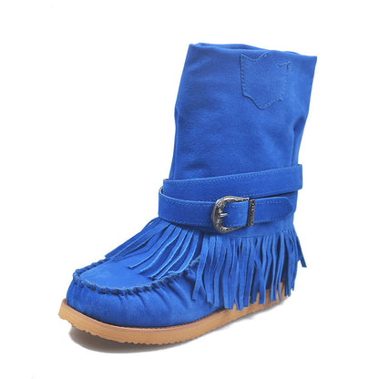 Fringe Middle Boots Women Sexy Tassel Boots Fashion Buckle Women DealSniper.net Blue 35