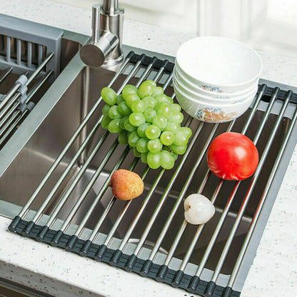 Kitchen Stainless Steel Sink Drain Rack Roll Up Dish Drying Drainer Mat Kitchen DealSniper.net