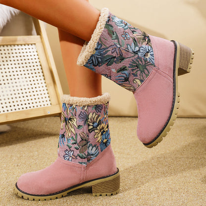 Flowers Embroidered Snow Boots Ethnic Style Platform