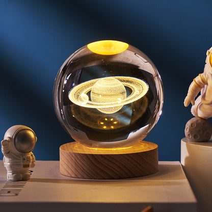 Luminous Starry Sky And Planets Moon Moon Crystal Ball Holidays DealSniper.net Solid Wood Lamp Holder Saturn 6CM