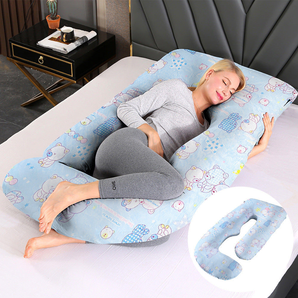 Maternity Pillow Waist Support Side Sleeping Slope Pillow J-type Health DealSniper.net Cotton Pp Bear 65x90x175cm
