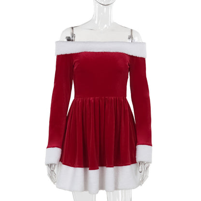 Women's Christmas Costume Santa Dress Off-Shoulder Women DealSniper.net Red L