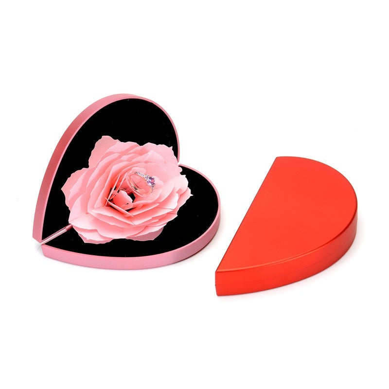 3D Love Box Heart-shaped Rose Flower Rotating Ring Box Valentines Day Gift Holidays DealSniper.net