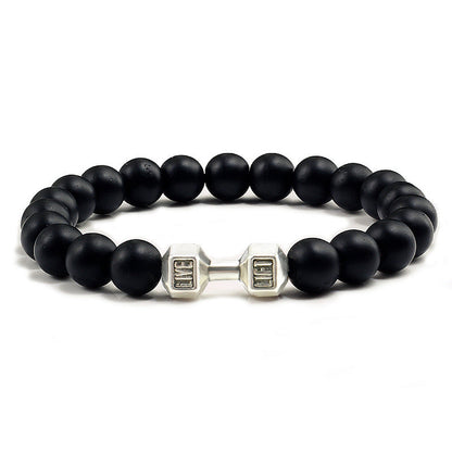 Men's Jewelry Alloy Metal Barbell & Lava Rock Stone Beads Jewelry DealSniper.net Silverware