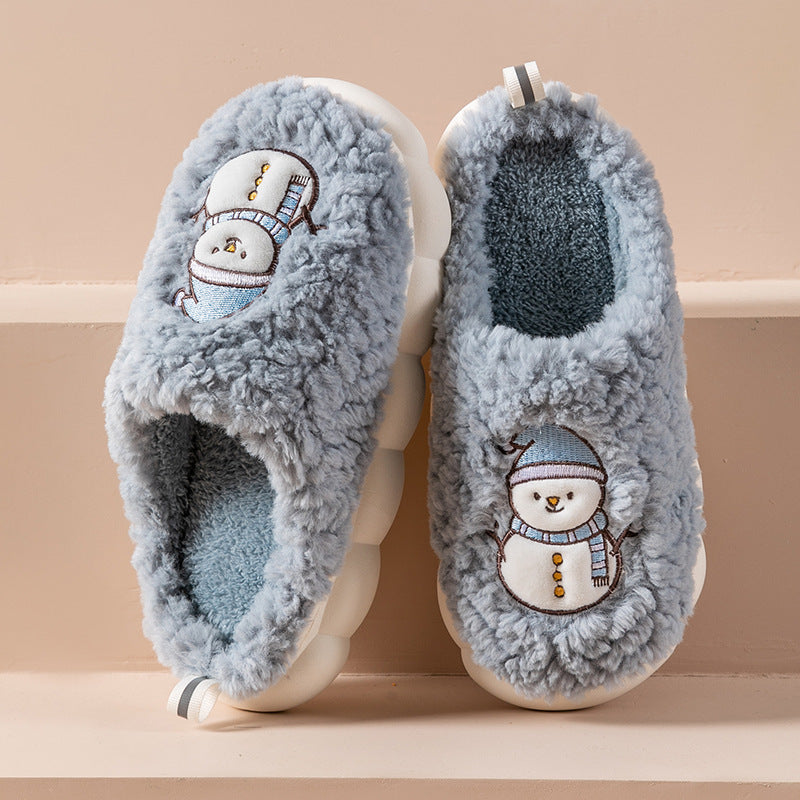 Cute Snowman Slippers Winter Indoor Household Warm Plush Women dealsniper-net Grey 40or41