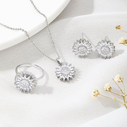 Classic Charm Sunflower Flower Stainless Steel Necklace Earrings Jewelry dealsniper-net Silver Sunflower Suit