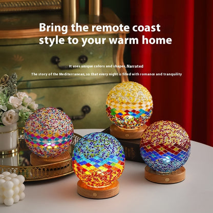 Mediterranean Small Night Lamp Creative Mosaic Glass Decorative Lamp Home Decor Gym From House