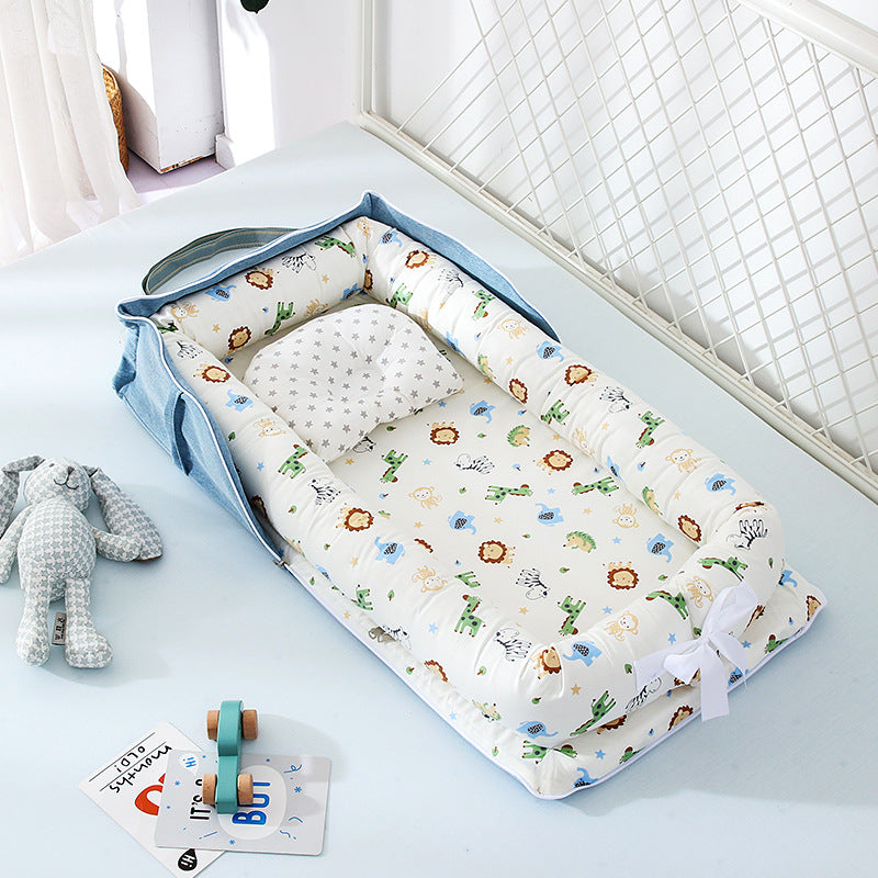 Baby Removable And Washable Bed Crib Portable Crib Travel Bed For Children Infant Kids Cotton Cradle Kids dealsniper-net Luggage Animal World Blue 85X45cm