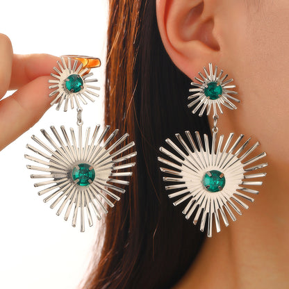 Bohemian Sunflower Heart-shaped Earrings With Rhinestone Jewelry dealsniper-net Silver