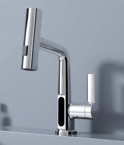 Intelligent Digital Display Faucet Pull-out Basin Faucet House DealSniper.net Silver Without Digital Display