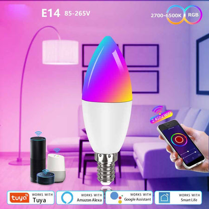 Smart WifI Led Lamp E14 RGB CW WW Led Bulb Dimmable Home Decor dealsniper-net