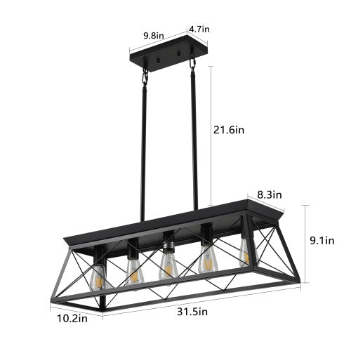 5 Lamps Farmhouse Chandelier For Dining Room, Metal Rustic Chandelier Island Lamp, Modern Rectangular Island Lamp For Kitchen, Living Room Pure Black - No Bulbs Unavailable Platforms- Temu Kitchen DealSniper.net