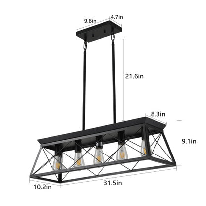 5 Lamps Farmhouse Chandelier For Dining Room, Metal Rustic Chandelier Island Lamp, Modern Rectangular Island Lamp For Kitchen, Living Room Pure Black - No Bulbs Unavailable Platforms- Temu Kitchen DealSniper.net