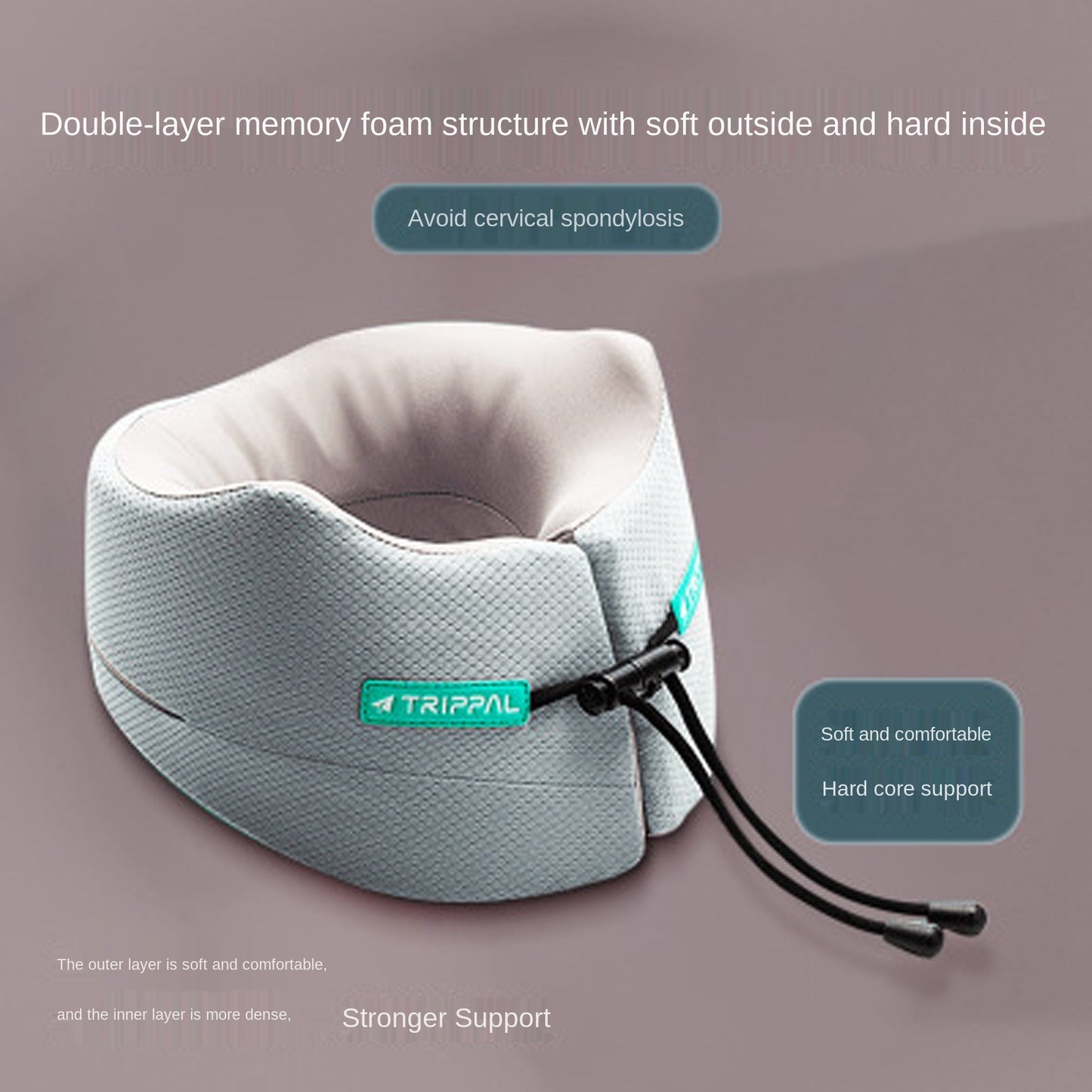 Trippal Travel Neck Pillow Memory Foam Dual-Core Support