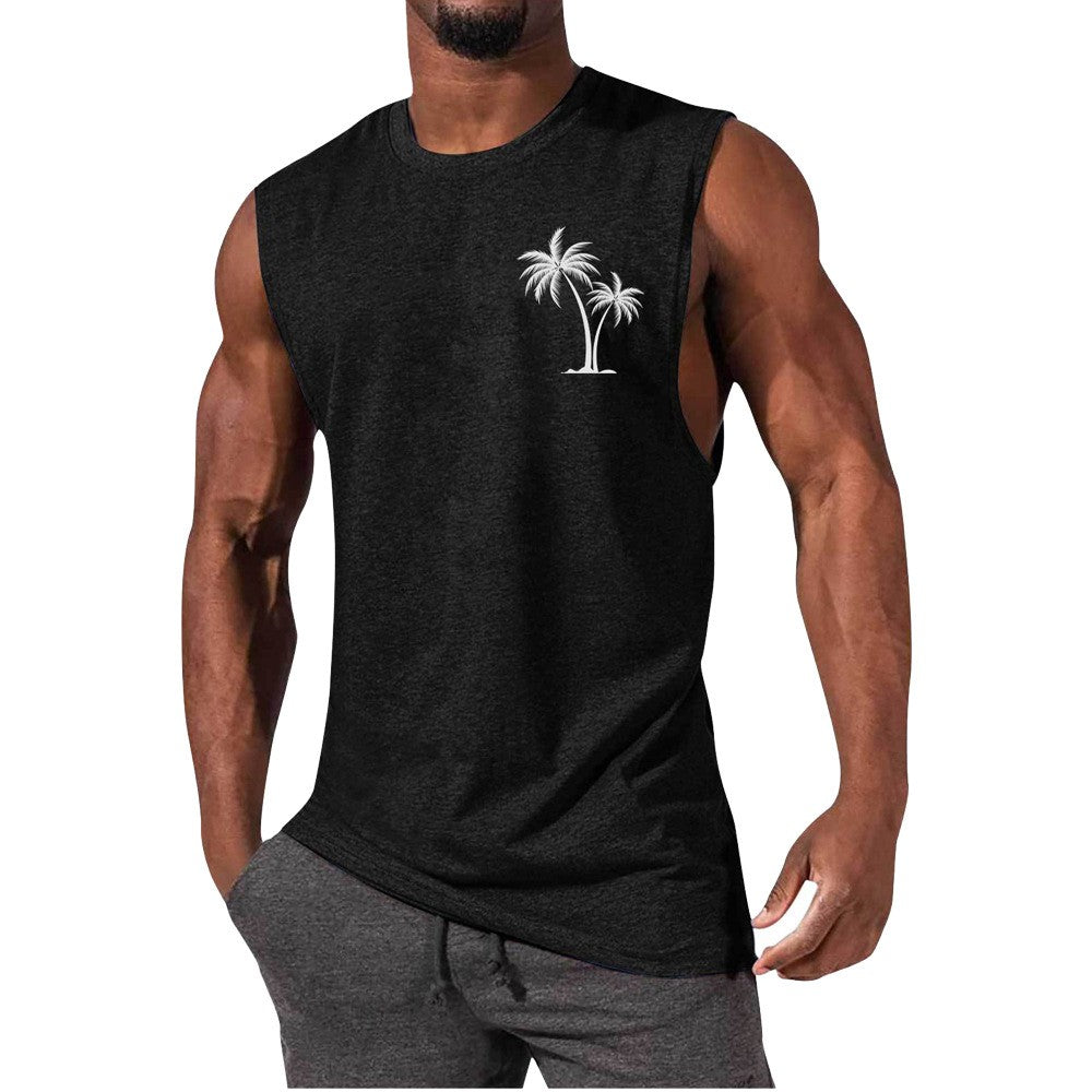 Coconut Tree Embroidery Vest Summer Beach Tank Tops Men dealsniper-net Black 3XL