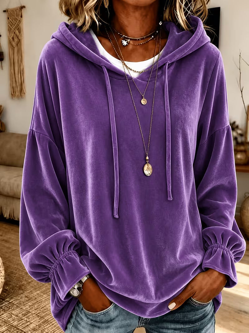 Women Fall Winter Loose Drawstring Velvet Hooded Sweatshirt Women Gym From House