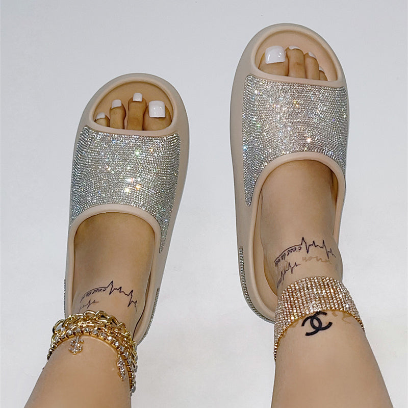 Rhinestone Slippers Women PeepToe Thick Sole Shoes Fashion Slides Summer Women dealsniper-net