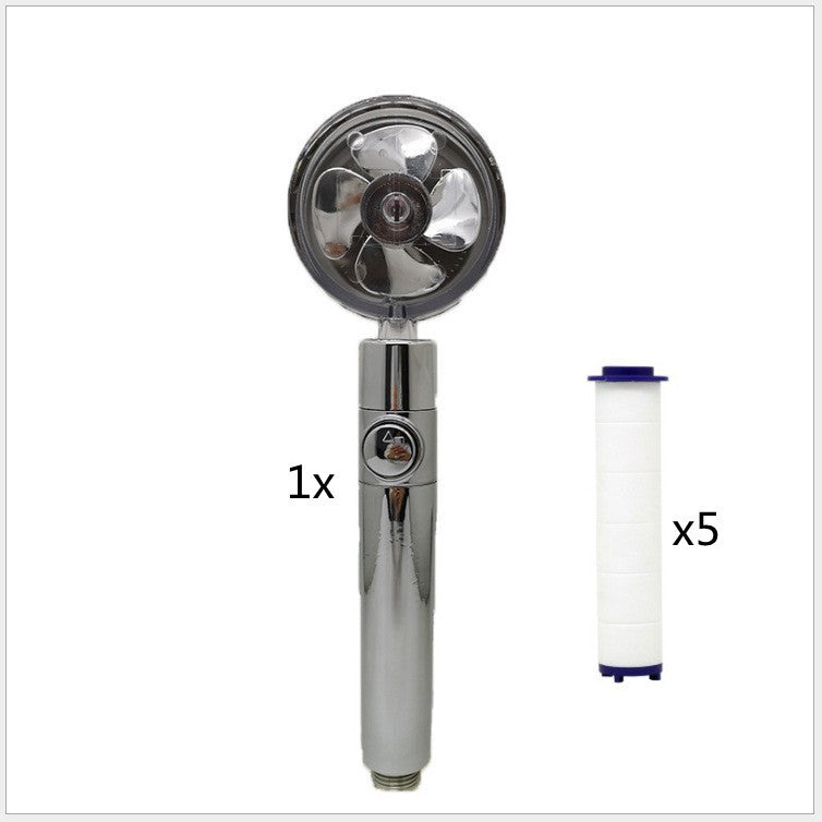 Propeller Driven Shower Head With Stop Button And Cotton Filter