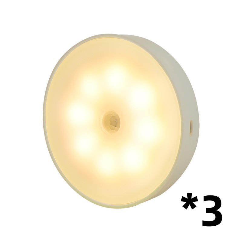 Usb Rechargeable Motion Sensor Light Round Wireless LED Light Kitchen dealsniper-net 3pcs Warm light USB