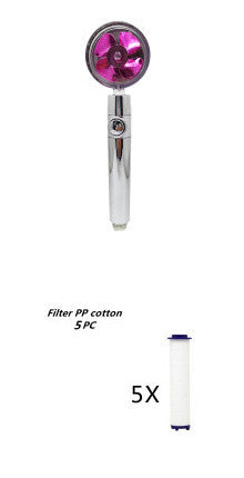Propeller Driven Shower Head With Stop Button And Cotton Filter House DealSniper.net Purple with 5pcs cotton