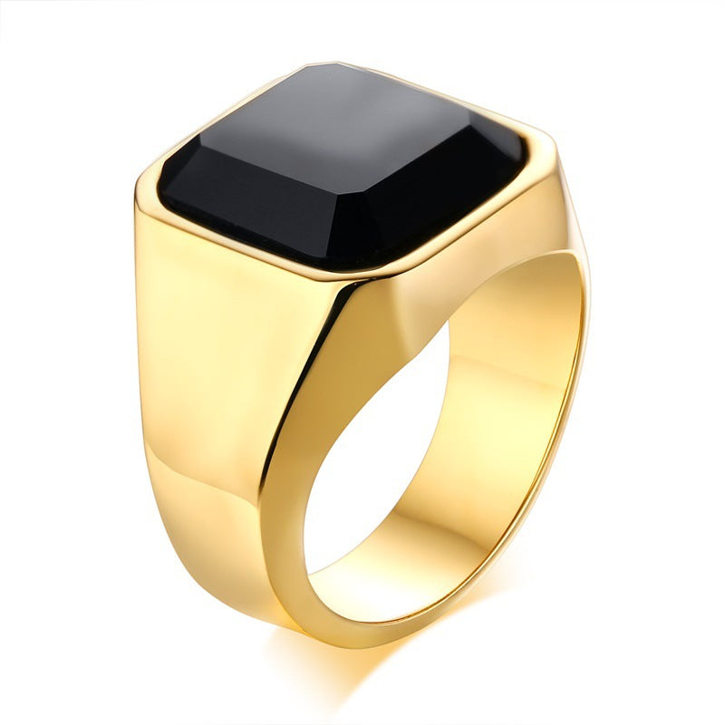 Men's stainless steel black agate ring Jewelry dealsniper-net Gold 10number